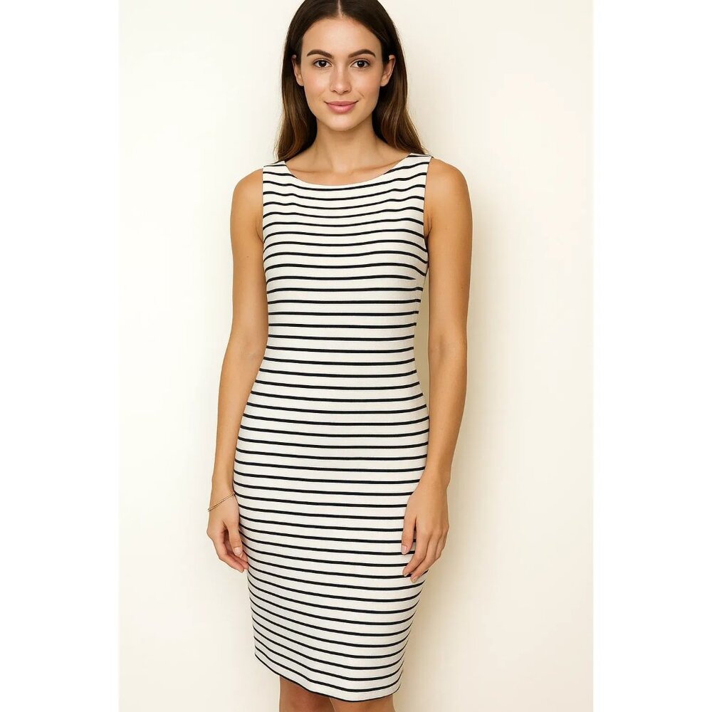 The Limited Black & White Striped Knit Dress Medium Sleeveless Vintage Y2K Style